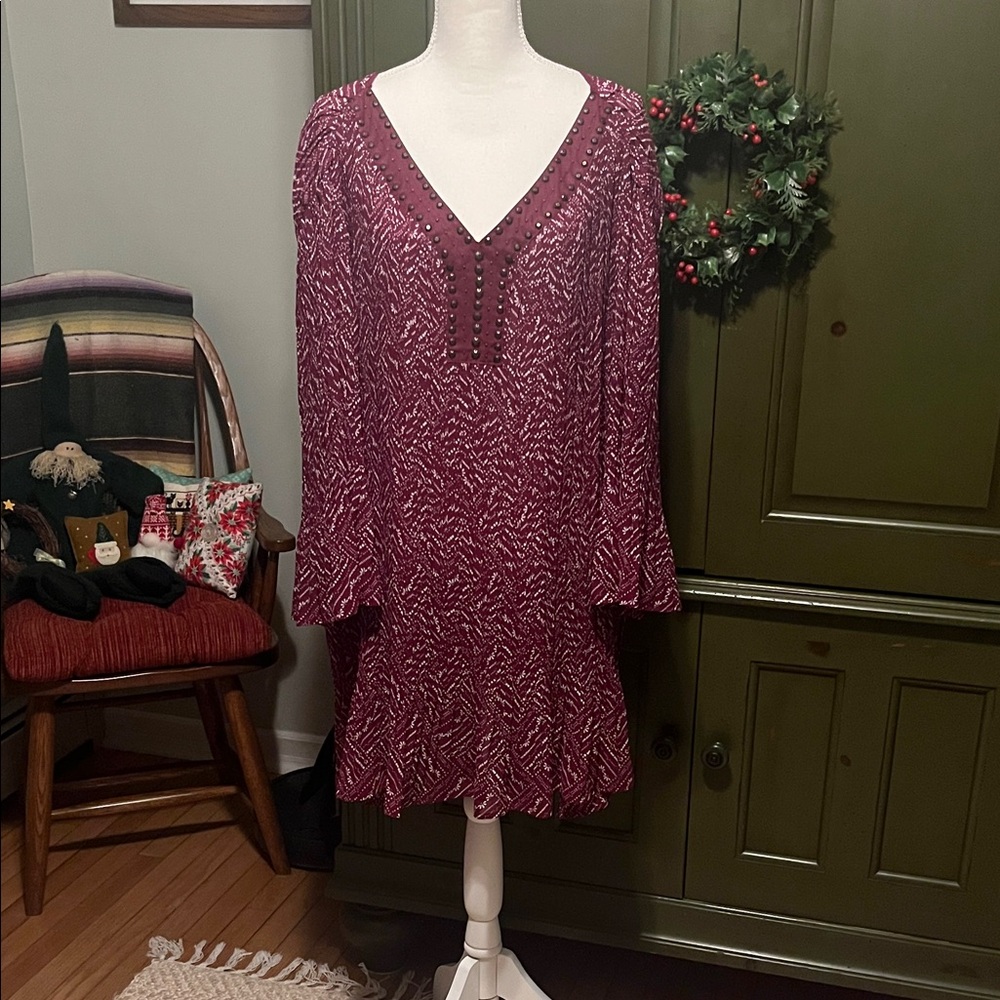 Woman Within Burgundy Patterned Tunic, 4X